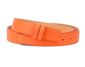 Orange leather belt strap 1 3/8" Belt without buckle Men's leather belt Calfskin belt Men's belts Replacement strap Pebble leather 35 mm