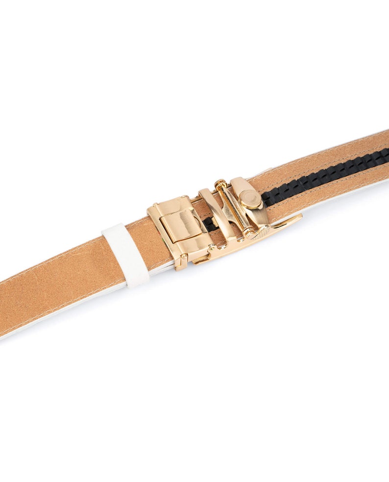 Ratchet Golden Buckle Belt White Belt Gold Buckle Mens Etsy