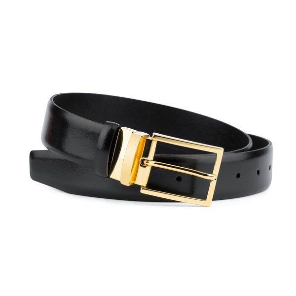 Gold buckle black belt For men Mens belts Belt with gold buckle Dress leather belt With buckle Fashion designer