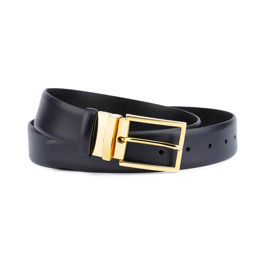 Navy Belt With Gold Buckle Mens Belts Blue Leather Belt for - Etsy