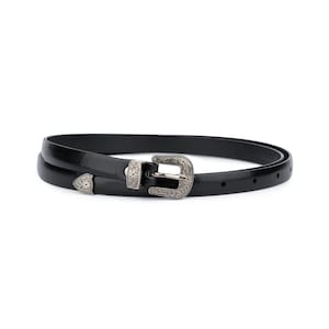 Western belt silver buckle 0.6 inch Black leather belt Womens western belt Women's dress belts Black thin belt 1.5 cm