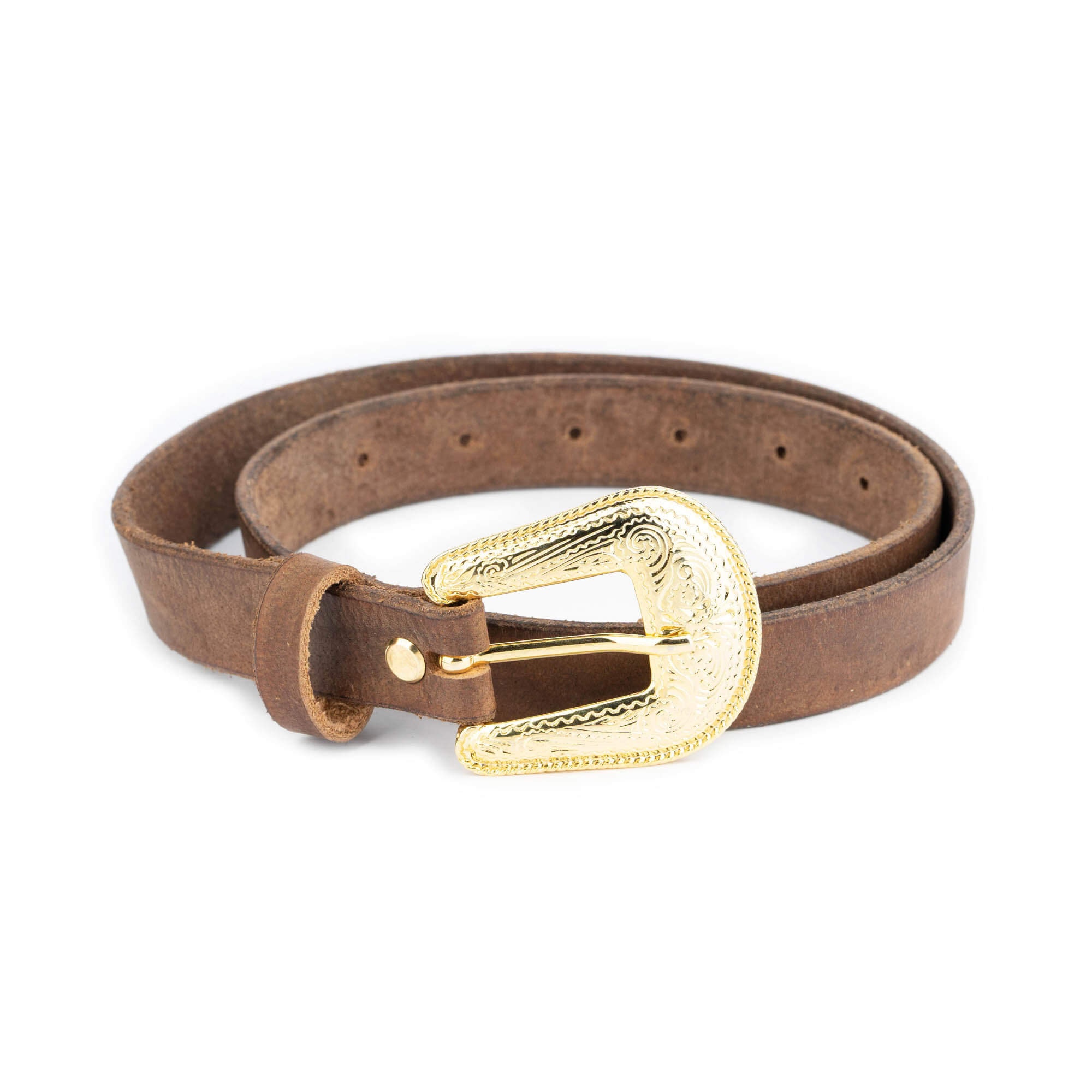 Brown Belt With Gold Buckle - Western Belts for Women  display picture 3