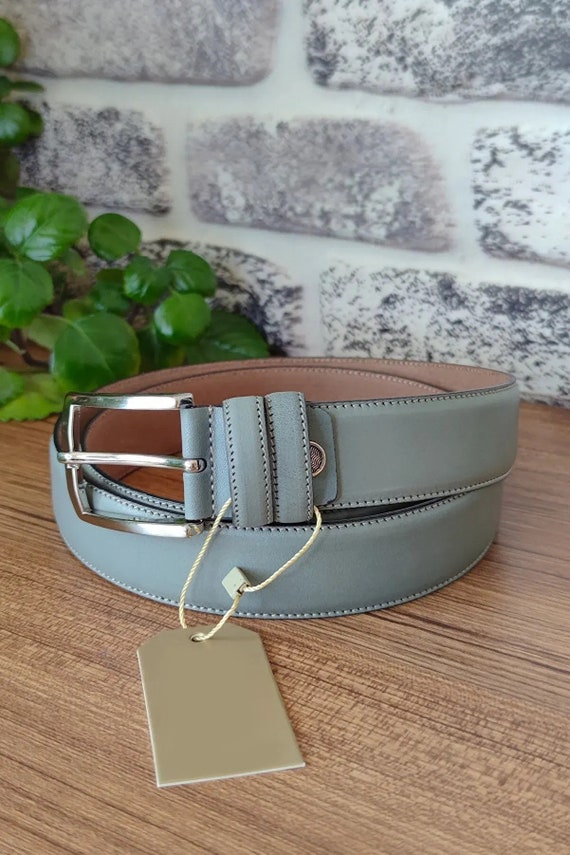 Cintura double face da uomo in vera pelle blu e nera altezza 3,5 cm