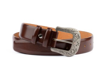 Vintage Cognac Snakeskin Print Leather Western Belt: Brass  display picture 1