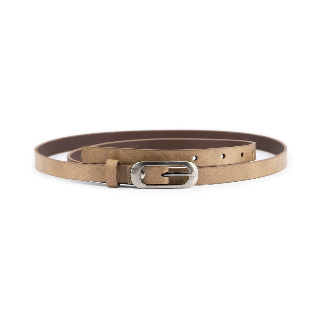Light Brown Womens Skinny Belt With Oval Buckle 1.5 Cm Women's Thin ...