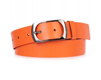 Womens Orange Belt for Jeans Real Leather 4.0 Cm Ladies  display picture 1
