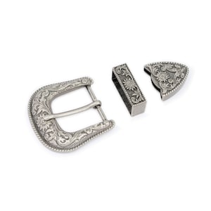 Mens Western Belt Buckle - 3 Piece Western Belt Buckle Set - Cowboy Buckle - Silver Belt Buckle Western - Replacement Metal Buckle