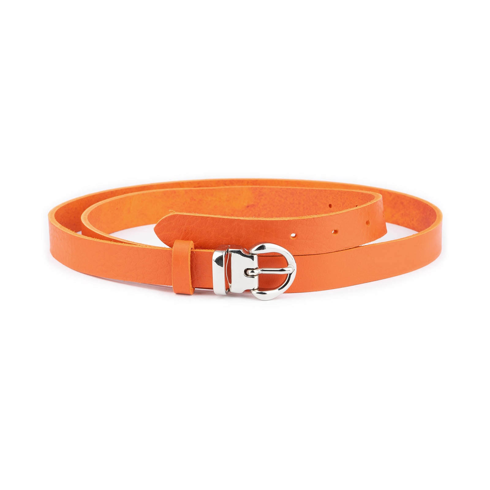 Women\'s Skinny Leather Belt With Adjustable Turn-Lock Buckle Ideal Orange Silver Buy Orange Lady Belt For Dress Skinny Real Leather Silver  main image 2