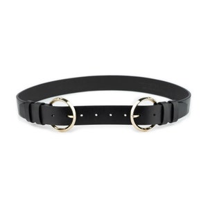 Gold Circles Double Buckle Belt Black Leather Thick Genuine Leather Ladies Belt For Dress 40 Mm