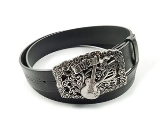 Cintura Da Uomo Per Jeans Cintura In Vera Pelle Nera Con Fibbia Di Montone Cintura Larga E Spessa Da Uomo Per Pantaloni Con Fibbia In Argento 4,0 Cm - Italia - Foto 7