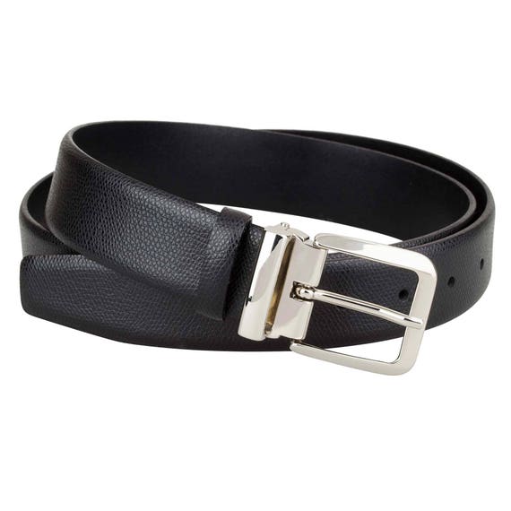 Black Leather Belt Brass Italian Buckle Saffiano Mens Belts