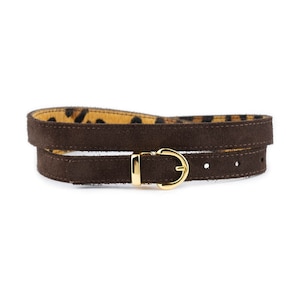 Womens Brown Belt Gold Buckle Suede Leather 2.0 Cm Elegant Ladies Genuine Leather Belt For Dress