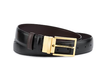 Reversible belt With gold buckle Black leather belt Mens belts Gold buckle black belt Brown belt with gold buckle