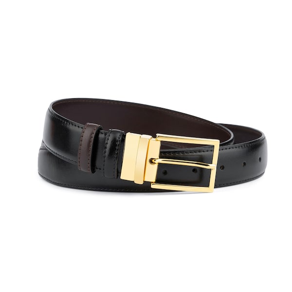 Reversible belt With gold buckle Black leather belt Mens belts Gold buckle black belt Brown belt with gold buckle