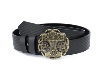 Ceinture Viking - Ceinture en cuir viking - Ceinture de Thor - Ceinture Mjolnir - Boucle marteau Thors - Boucle Viking - Ceinture nordique - Ceinture à boucle bronze