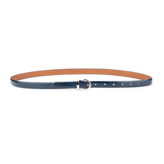 knee length dresses for ladies Navy Faux Leather Gold Accent Slim Belt - All Accessories main image 1