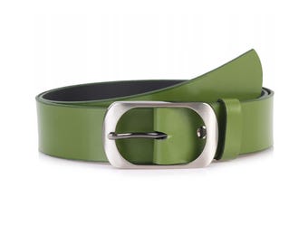 GREEN Leather OBI Belt. Wide Waist Belt in Soft Genuine  display picture 2
