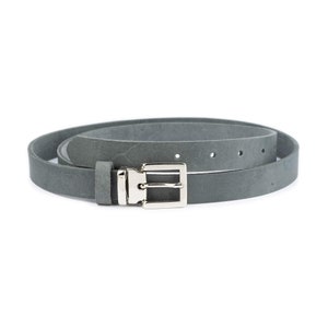 Gray Soft Leather Belt With Square Silver Buckle Women Belt For Dress Fashion Ladies Thin Belt 25 Mm