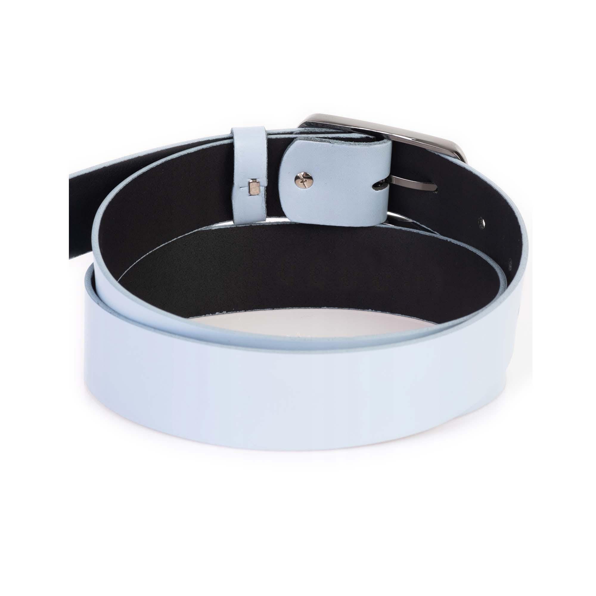 Light Blue Womens Leather Belt for Jeans 4.0 Cm Ladies Thick