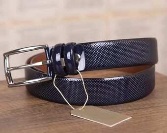 Ann Taylor Black Patent Leather Silver Link Equestrian Belt  display picture 1