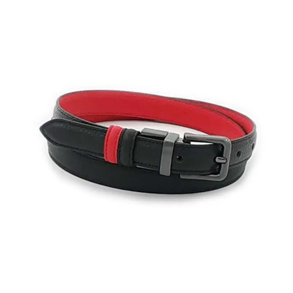 Ladies Reversible Belt Black Red Leather 2.0 Cm Genuine  display picture 1