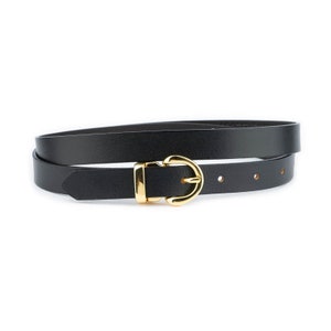 Womens Black Gold Belt Thin Leather 2.0 Cm Elegant Ladies Genuine Leather Belt For Dress