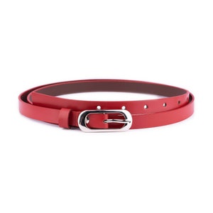 Skinny dames rode riem voor jurk Echt leren dames zilveren gesp riem Dunne leren riem 1,5 cm