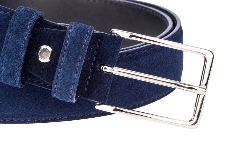 Blue Suede Leather Belt Men's Belts Navy Dress Suit Etsy