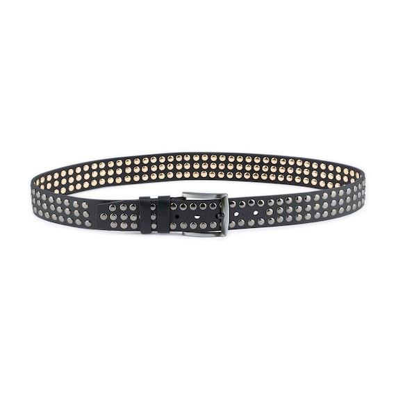 Studded Leather Belt Black Rivets Studs Extra Wide Mens