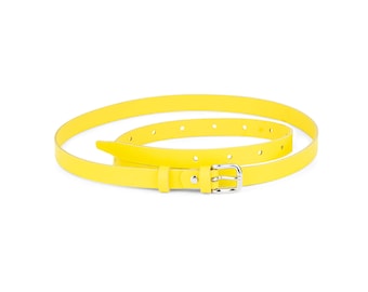 Womens Skinny Belt - Yellow Belt Womens - Yellow Leather Belt 15 Mm - Women's Thin Belt - Thin Leather Belt Womens