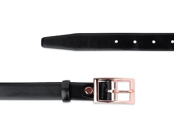 Belt With Rose Gold Buckle - Gold Buckle Black Belt - Womens  display picture 2