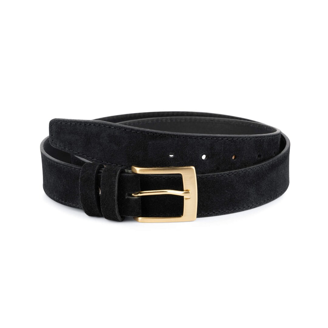 Black Belt With Gold Buckle - Black Suede Belt for Men - Mens Casual ...