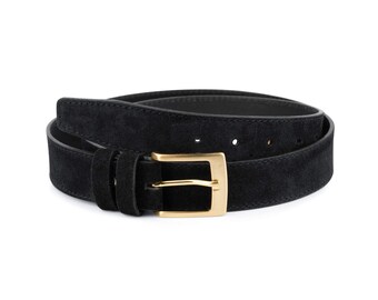 Handmade Black Suede Leather Belt With Gold Hardware  display picture 2