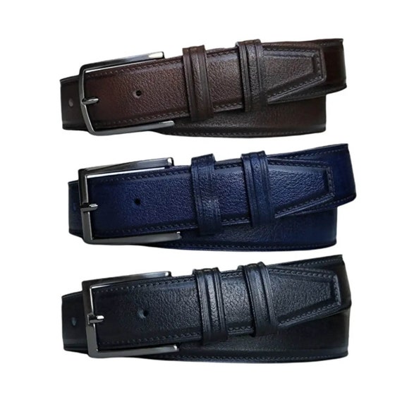 Dressing Belts for Men 3 Leather Belt Gift Set for Gents Genuine Leather Brown Black Blue Employee Gift