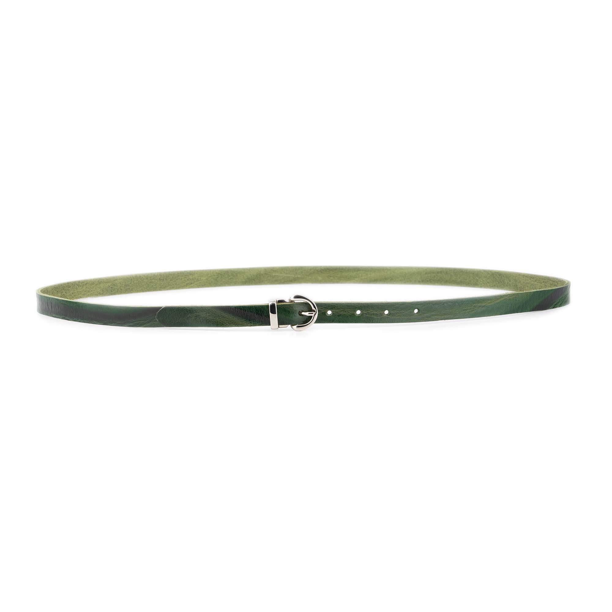 Green Thin Leather Belt for Ladies Silver Buckle Womens  display picture 3