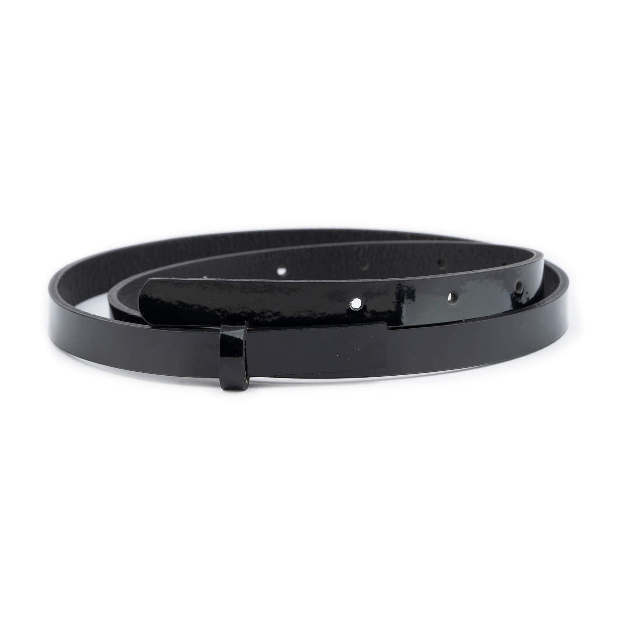 Skinny Black Patent Leather Belt Strap Replacement 15 mm Women Genuine Leather Belt Strap
