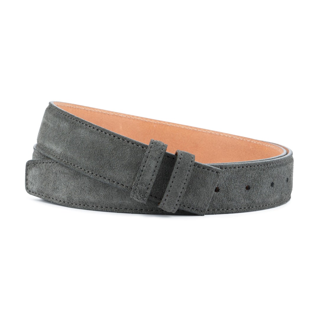 Men's Gray Suede Belt Strap No Buckle Grey Belt Replacement Leather