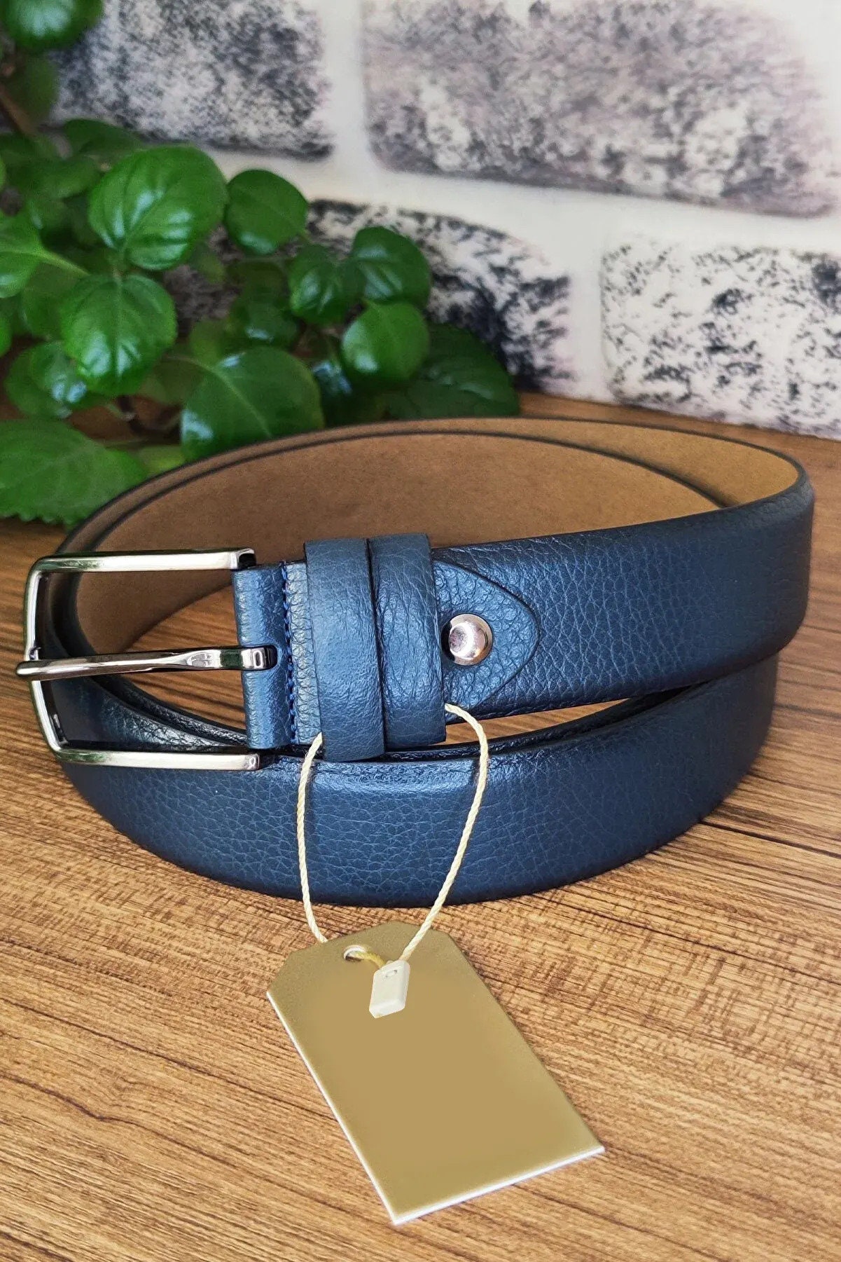 Navy Blue Gents Leather Belt For Pants Dress Leather Belt For Men Genuine Leather Belt For Jeans With Silver Buckle 3.5 Cm