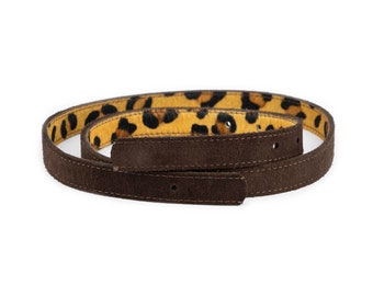 Brown Suede Leather Strap For Belt With Hole - Womens Replacement Reversible - Leopard Print Belt 2.0 Cm