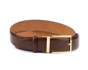 Men's Belt Brown Leather Monogram Vuit Gold Buckle Ton Man Belt Lo