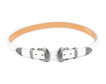 小物 rurumu.double buckle belt White Double Grommet Belt, PU Leather Punk Belt 2 Hole Grommet