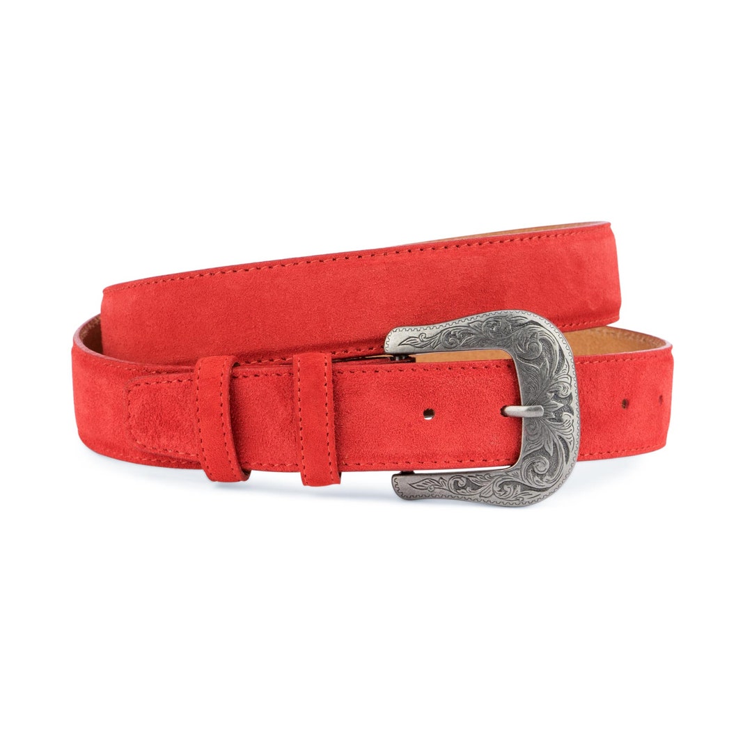 Mens Western Leather Belt Red Suede Belt Womens Western Belt Etsy Ireland