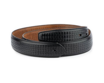 Black Replacement Belt Strap Embossed Leather With Hole For Buckle Replacement Genuine Leather Adjustable Belt Strap Without Buckle 35 Mm