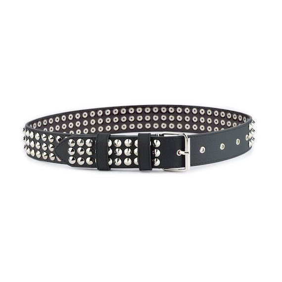 Spiked Belt 3 Row Studs Quality Vegan Leather Mens Studded