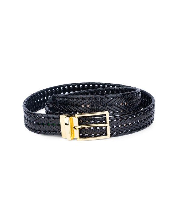 Black Braided Belt - Black Leather Braided Belt - Gold  display picture 3