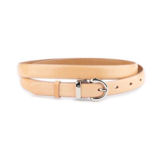 Womens Classic Leather Belt in Natural Nickel Buckle Ladies  display picture 1