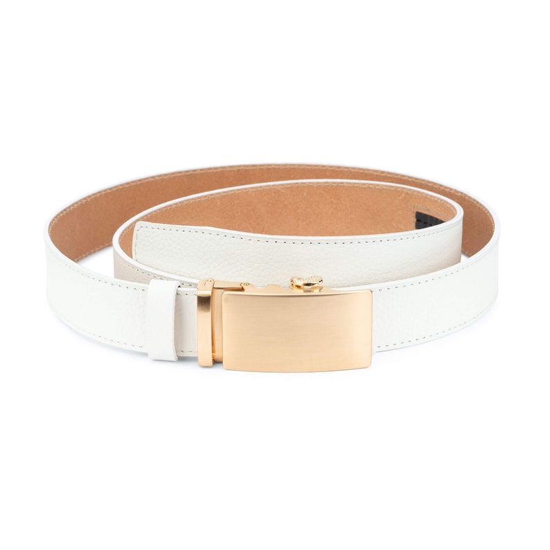 Ratchet Golden Buckle Belt White Belt Gold Buckle Mens Etsy