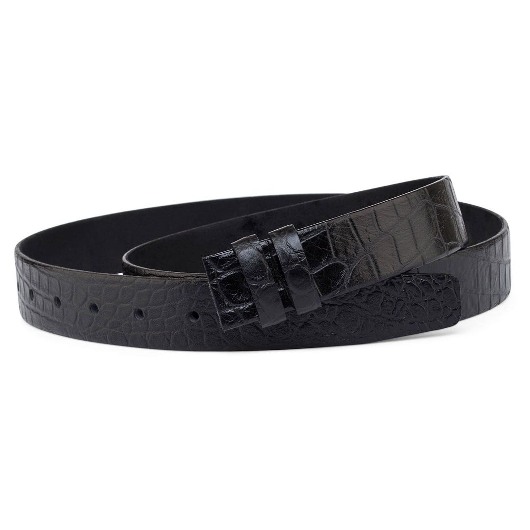 25 Mm Black Crocodile Leather Belt Strap Thin Mens Belts Croco - Etsy