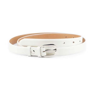 White Female Belt Genuine Leather Thin 3/4 Inch Women Dress Belt With Silver Buckle 20 Mm