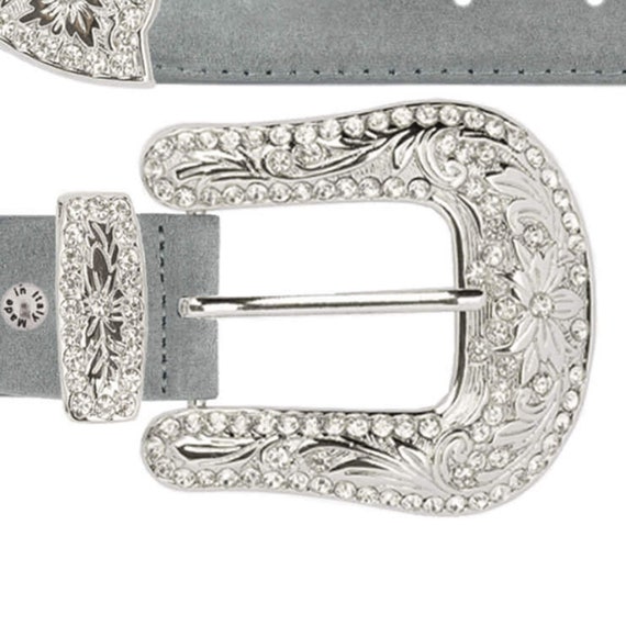 Cowgirl Lady Western Belt Grey Suede With Rhinestone Buckle  display picture 1